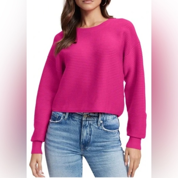 Good American Rib Crewneck Sweater Fuchsia Size 0 - Picture 1 of 7